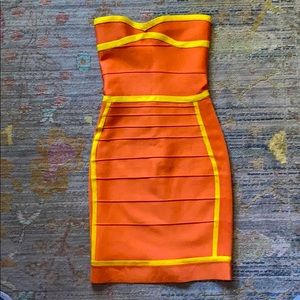Herve Leger Orange Bandage Dress S